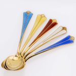 Emaljert Kaffeskje i Rådhus m/ vifte