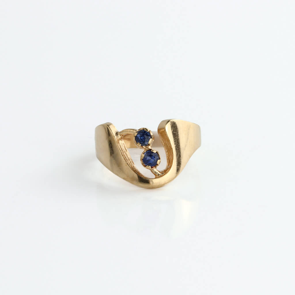 Untitled-331 Ring i gult gull 14 k med blå stener - Bilde 1