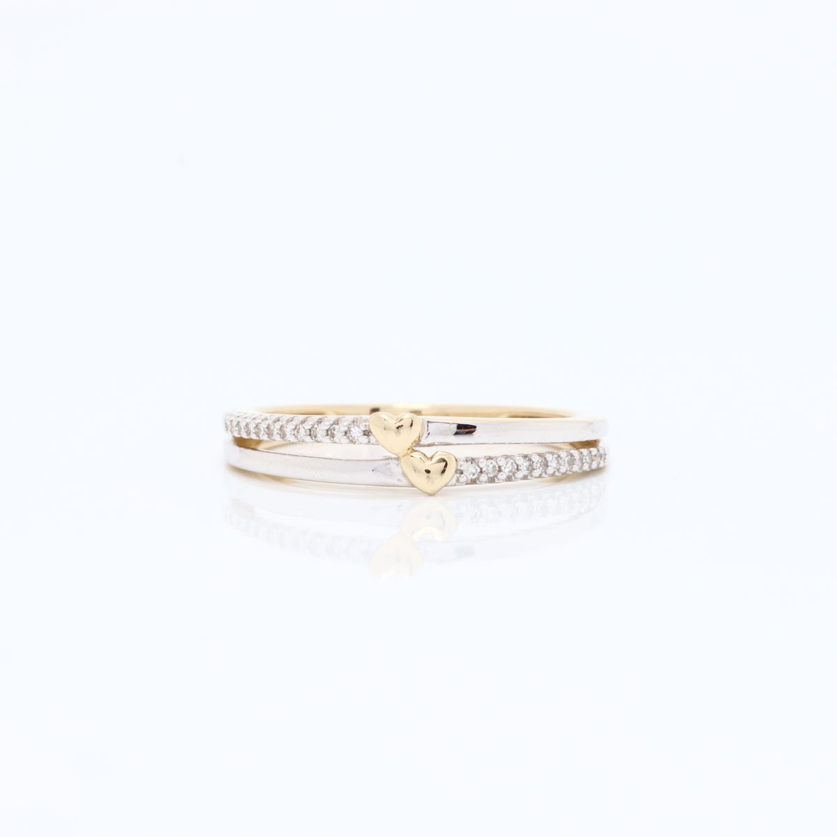 Søt ring i gult/hvitt gull 14 k med diamanter - Bilde 1