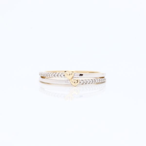 Søt ring i gult/hvitt gull 14 k med diamanter
