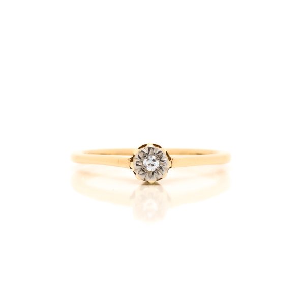 Enstens diamant ring i gult gull 14 k