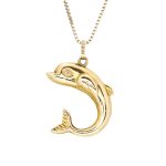 Pent delfin anheng i gult gull 14 k