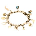 Bismark armbånd i gult gull 14 k med charms