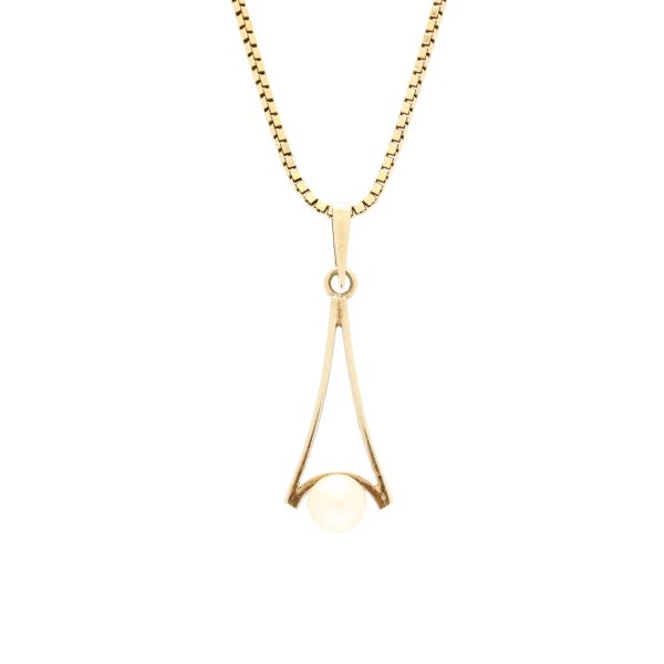 Anheng i gult gull 14 k med perle