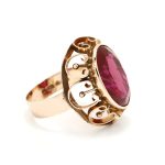 Flott ring i gult gull 14 k med blod rød sten - Bilde 2