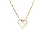 Hjerte anheng i gult/hvitt gull 14 k med stener