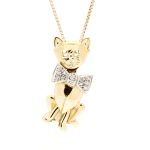Anheng i gult gull 14k(585) av katt med diamanter