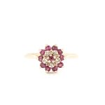 Ring i gult gull 14 k med diamanter og rubiner - Bilde 2