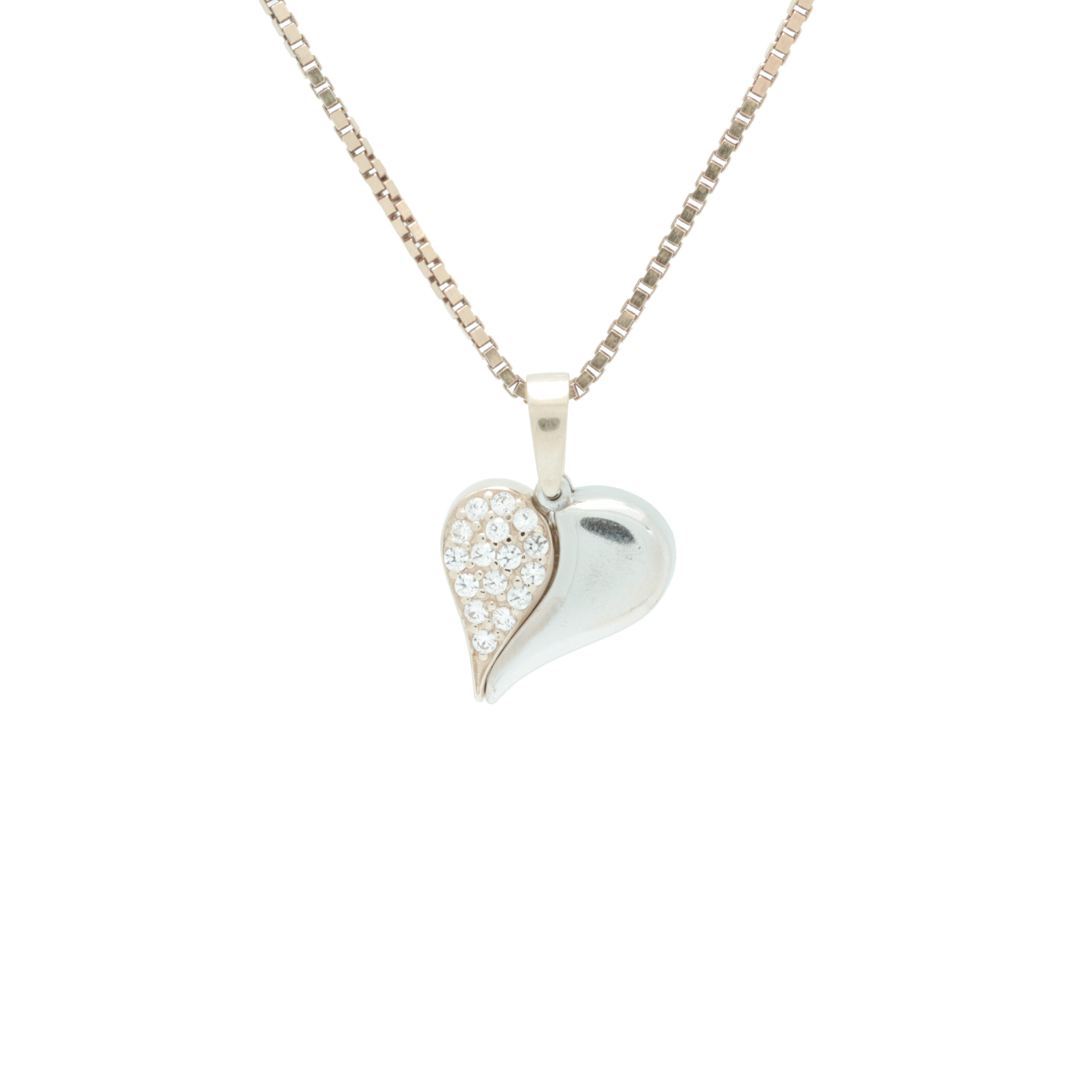 10.08.2026-116 Anhengshjerte i gult/hvitt gull 14 k med Cubic Zirconia - Bilde 1