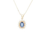 Anheng i Gult gull 18K med rosett safir og 12 diamanter